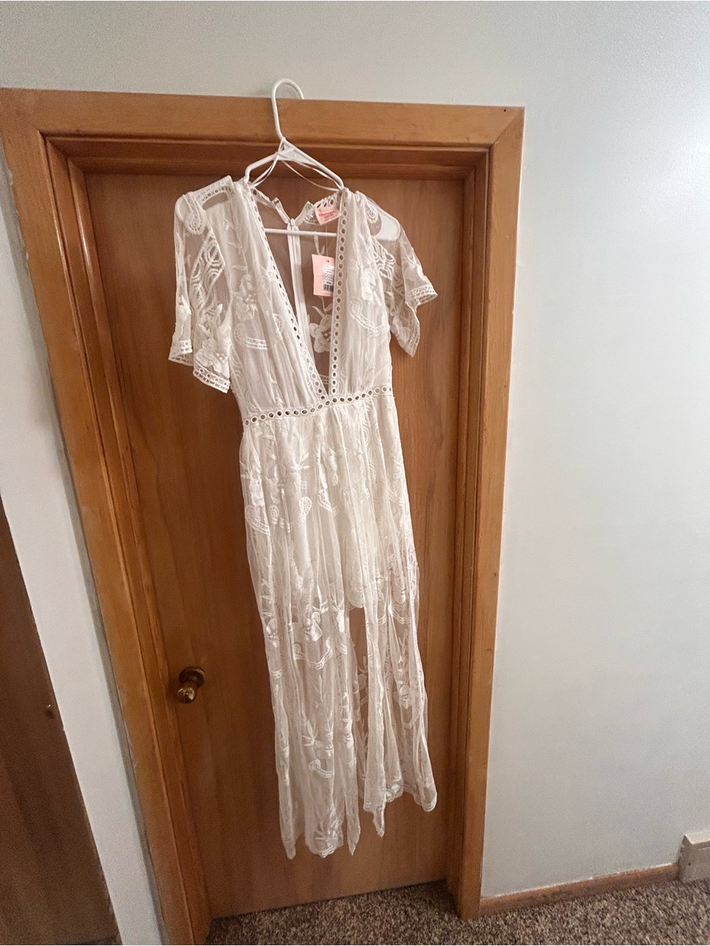 Showpo Cream Embroidered Lace Maxi Dress
